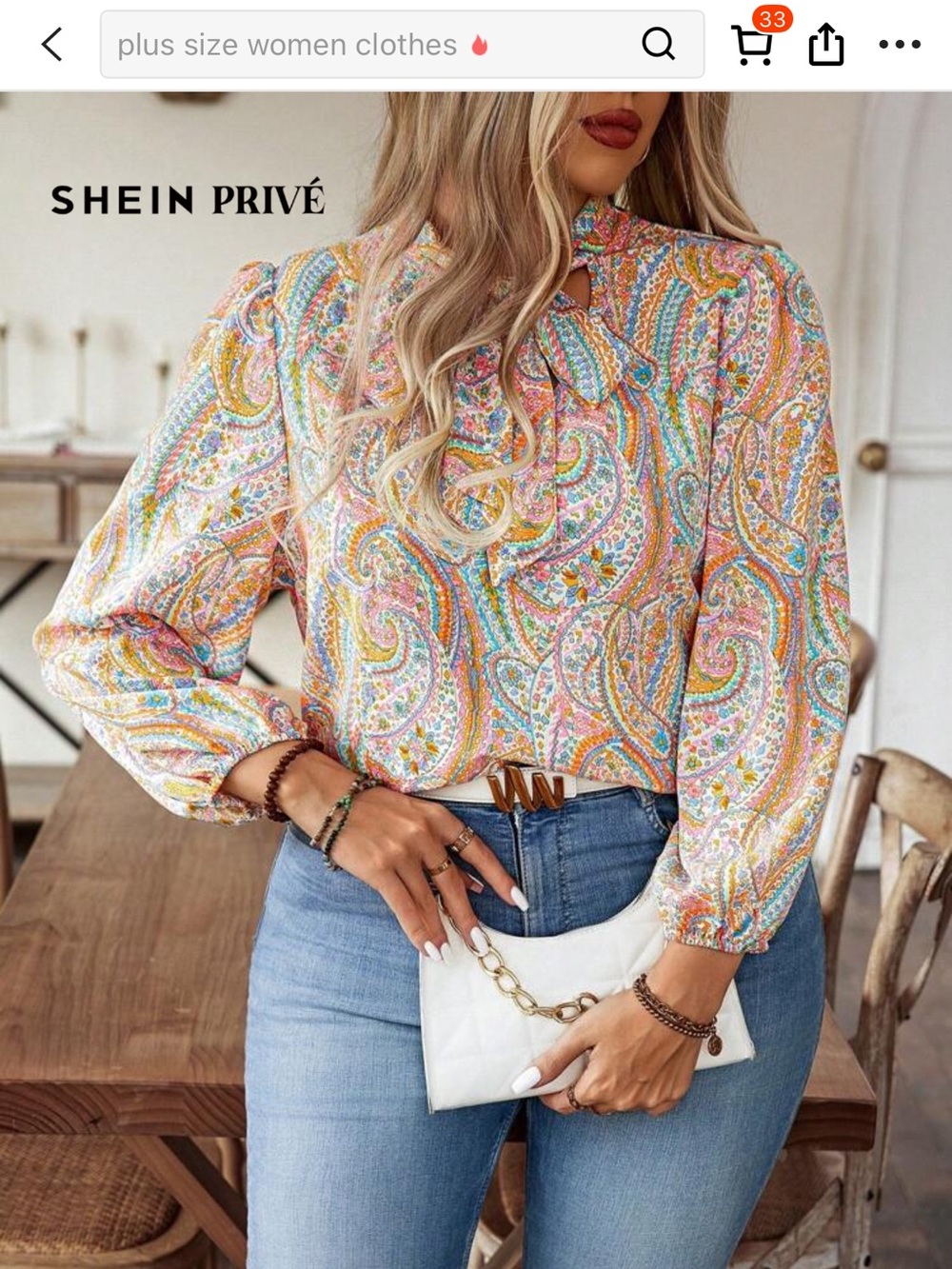 SHEIN Multicolor Paisley Long-Sleeve Blouse